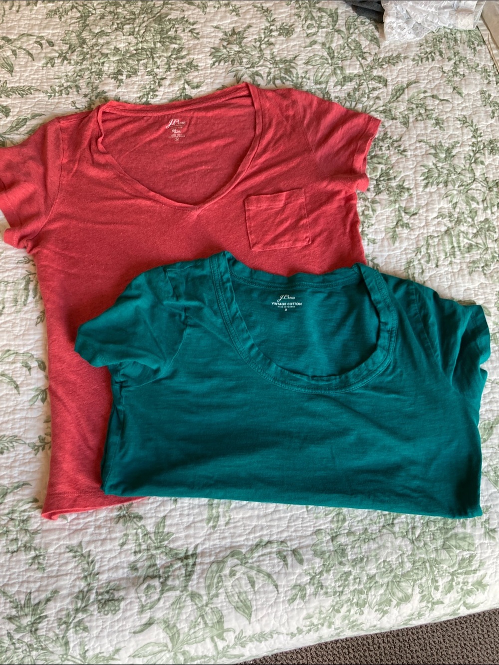 J. Crew bundle of two Short Sleeve Tees - Coral (linen) and Teal (cotton)